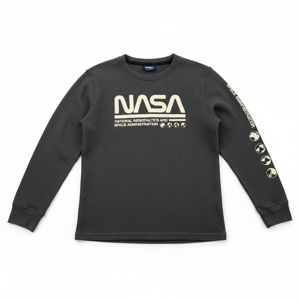 Thereabouts NASA Thermal Gray Youth Large 14/16 Long Sleeve Waffle Shirt Logo